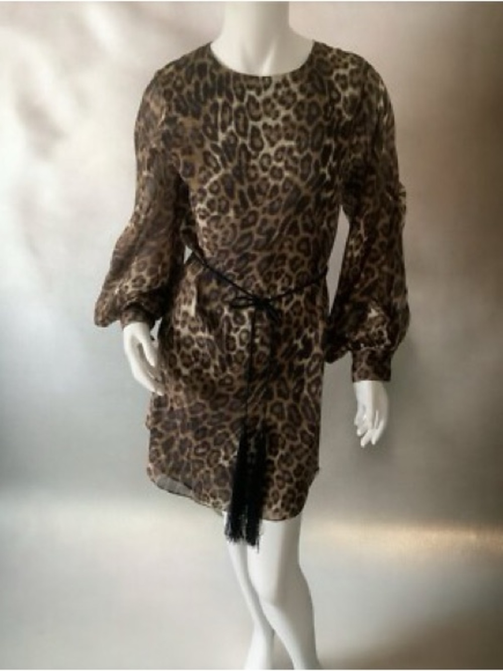 Nili Lotan NWT Leopard Print Long Sleeve Mini Dress with Tassel Belt